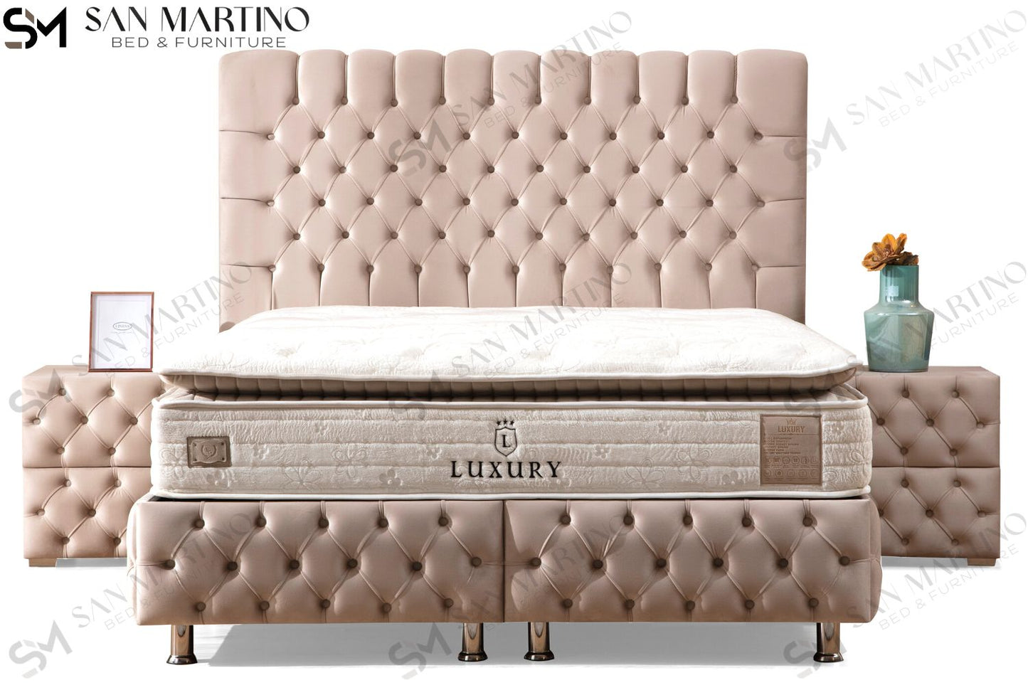 Lit Coffre LUNA Velours Beige