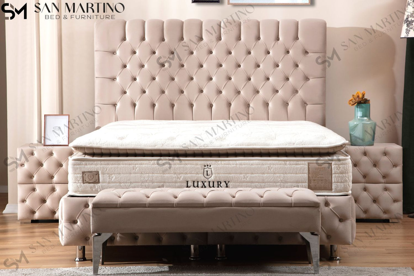 Lit Coffre LUNA Velours Beige